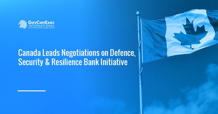 canada-defence-security-resilience-bank-initiative Canadian flag. Canada is leading negotiations on establishing a Defence, Security and Resilience Bank, or DSRB.