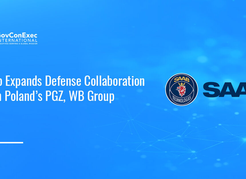 Saab logo. Saab has signed new agreements with Polish defense companies Polska Grupa Zbrojeniowa and WB Group.