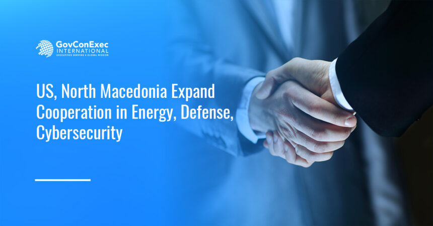 Two people shaking hands, representing partnership. A U.S.-North Macedonia dialogue strengthens ties in shared priorities
