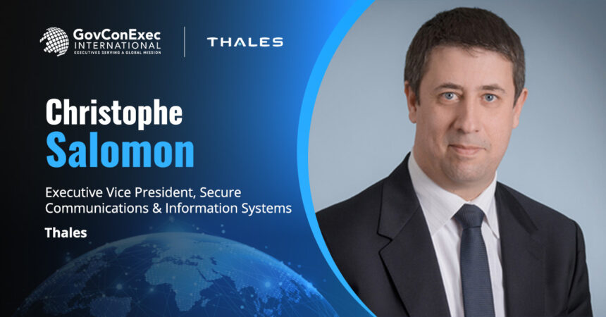 christophe-salomon-thales-hexaforce-ai-c2-launch Christophe Salomon. The Thales executive addressed the launch of HexaForce, an AI-enabled command and control system.